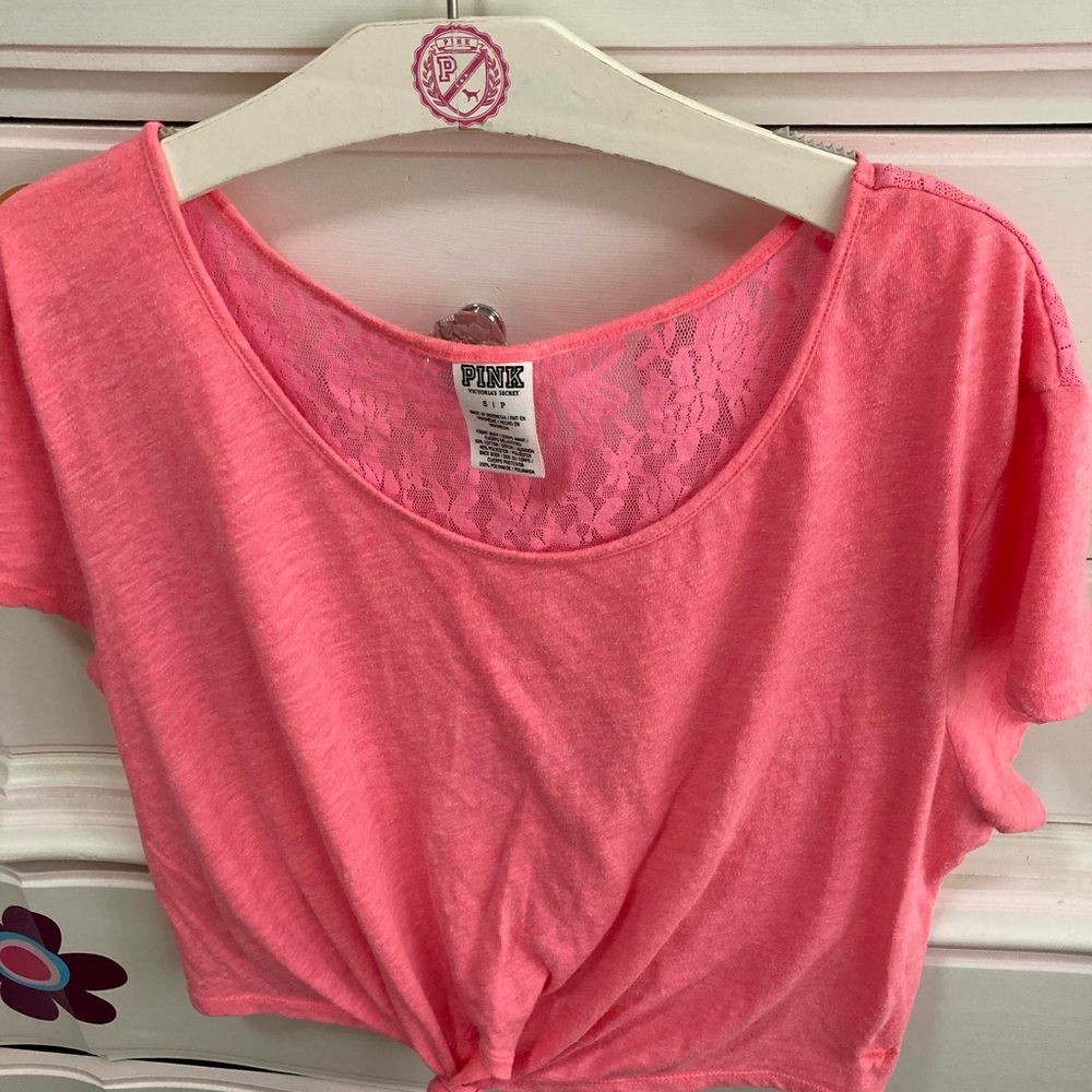 Pink Victoria’s Secret Crop Tie Top with Lace 2013